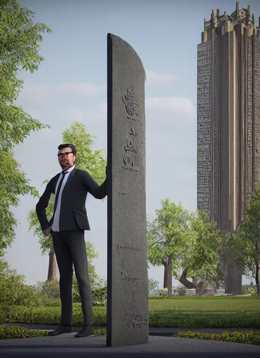 Image similar to highly detailed realistic architecture 3 d render of a stele in the style of vladimir shukhov standing in a city park, archdaily, made in unreal engine 4 octane render