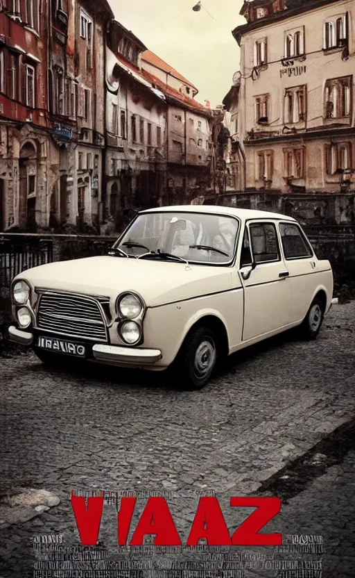 Image similar to vaz 2101 fiat 124 in east European city. Film poster. Epic cinematic