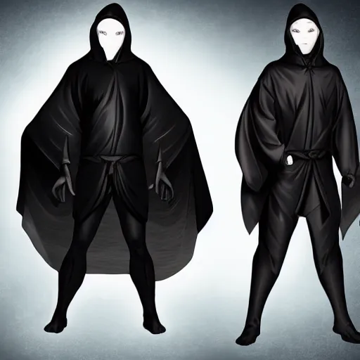 Image similar to mazoku, demon boy, yokai boy wearing vantablack cloak, vantablack cape, muscular boy, demon tail