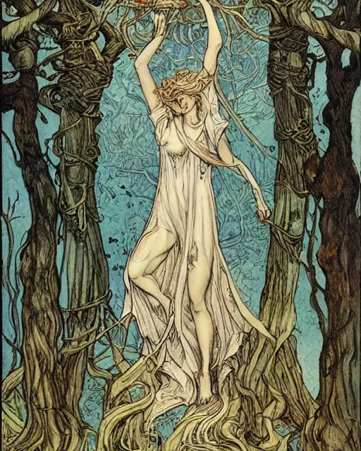 Image similar to the oracle of trees tarot card by rebecca guay, masterpiece