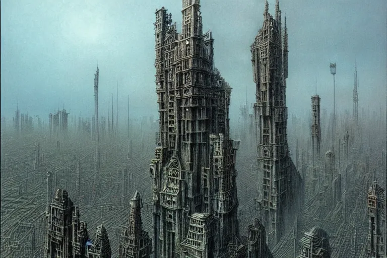 Image similar to monsters'city by luis royo and wayne barlowe, beksinski