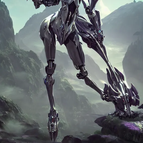 Image similar to extremely detailed cinematic low ground shot of a giant 1000 meter tall beautiful stunning female warframe goddess, that's an anthropomorphic hot robot mecha female dragon, silver sharp streamlined armor, detailed head, sharp claws, glowing Purple LED eyes, sitting cutely on a mountain in the background, a tiny forest with a village in the foregri, dragon art, warframe fanart, Destiny fanart, micro art, macro art, giantess art, fantasy, goddess art, furry art, furaffinity, high quality 3D realism, DeviantArt, Eka's Portal, HD, depth of field