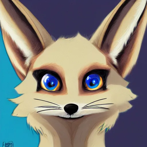 Image similar to furry ( fandom ) art of a cute anthropomorphic sandy fennec fox and blue eyes and wearing a blue sweatshirt, digital art, painting, trending on furaffinity, stylised, big eyes