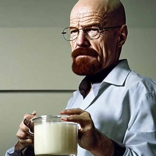 Image similar to walter white drinking milk