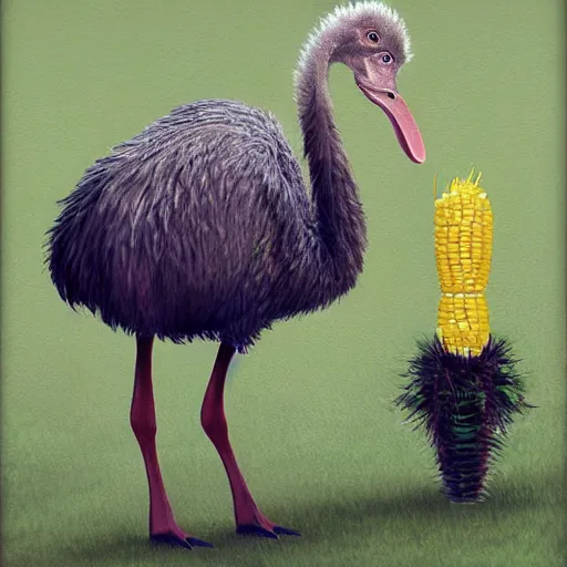 Prompt: Ostrich eating corn,artstation