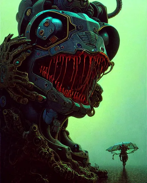 Image similar to d. va from overwatch, character portrait, portrait, close up, concept art, intricate details, highly detailed, horror poster, horror, vintage horror art, realistic, terrifying, in the style of michael whelan, beksinski, and gustave dore