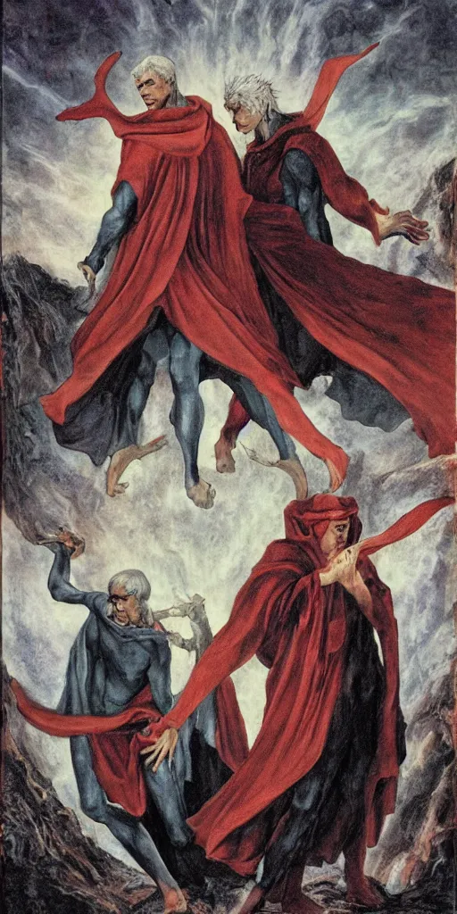 Prompt: taxodermized dante and vergil in hell, landscape, year 2 0 2 2