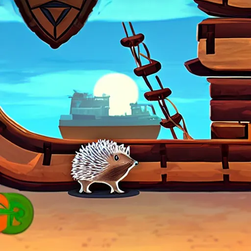 Image similar to hedgehog on a ship in seqa of thieves, game, epic