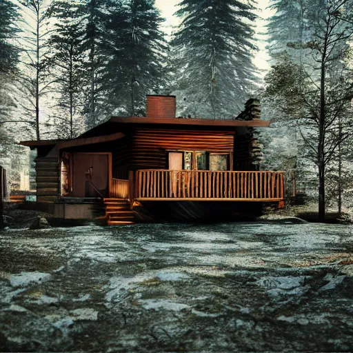 Image similar to a cabin in the woods, octane render