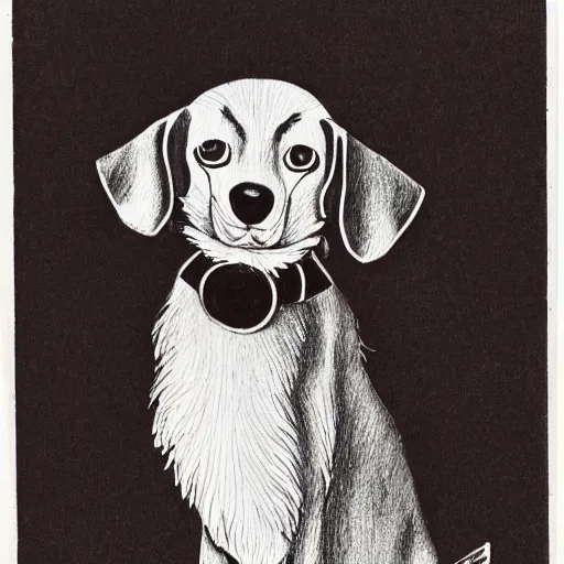 Prompt: dog posing for a portrait, style of edward gorey