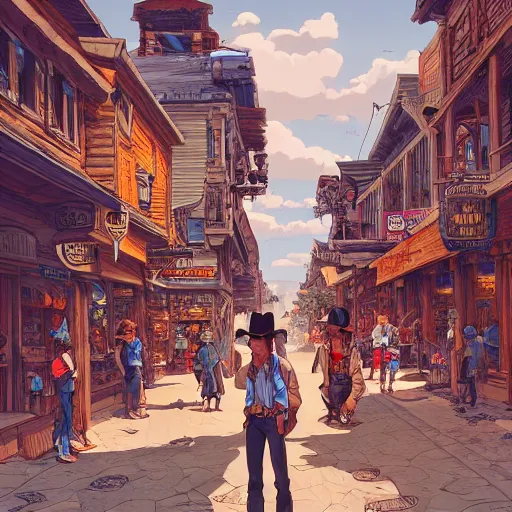 Image similar to old western town, extremely detailed, sharp focus, wide view, full body shot, smooth, digital illustration, by james jean, by rossdraws, frank franzzeta, sakimichan