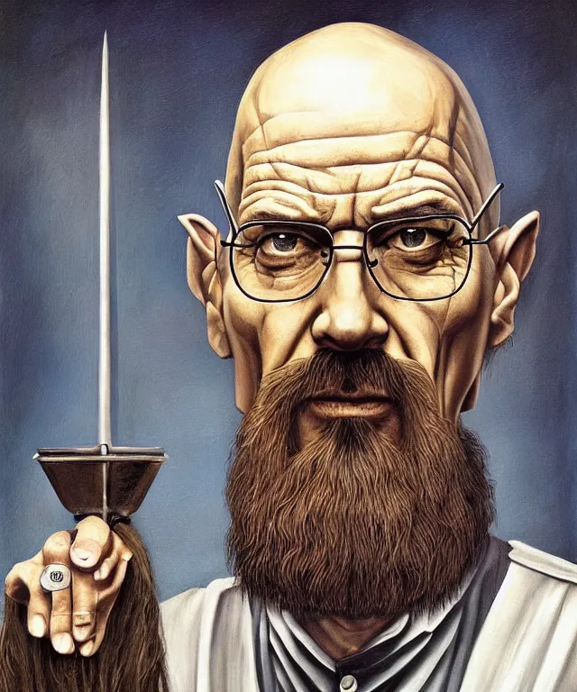 Image similar to portrait of Saruman as Walter White in Breaking Bad, lowbrow painting by Mark Ryden