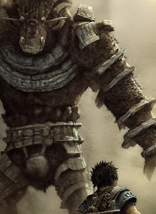 Image similar to portrait, Shadow of the Colossus, watercolor, dramatic lighting, cinematic, establishing shot, extremely high detail, foto realistic, cinematic lighting, pen and ink, intricate line drawings, by Yoshitaka Amano, Ruan Jia, Kentaro Miura, Artgerm, post processed, concept art, artstation, matte painting, style by eddie mendoza, raphael lacoste, alex ross