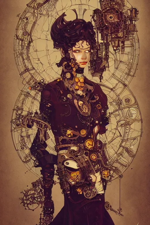 Prompt: a portrait of evil steampunk lady scientist, artstation, illustration by silvio camboni, yoshitaka amano, katsuhiro otomo, victo ngai, james gurney, brom, jeffrey jones, steampunk concept art, alphonse mucha