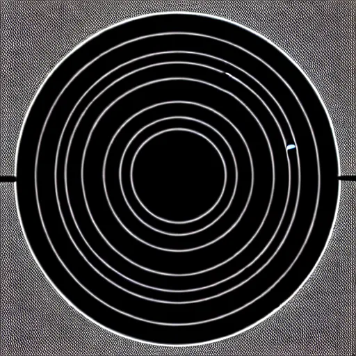 Image similar to a perfect circle, around the outer edge of the circle is the silhouette of a city skyline, inside the circle is empty, black and white, minimalist, in the style of a line drawing