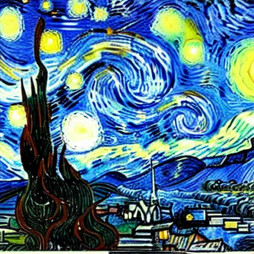 Image similar to jedi with swords star wars, style vincent van gogh's starry night