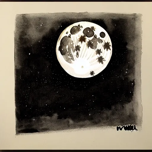 Image similar to full moon, ink, by xu wei