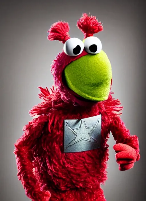 Image similar to studio portrait still of muppet!!!!! ironman!!!!!! as a muppet muppet as a muppet, 8 k, studio lighting, key light,