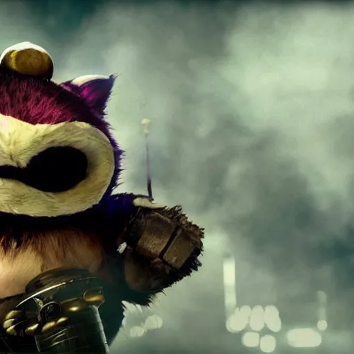 Image similar to Teemo the League of Legends champion, in a movie directed by Christopher Nolan, movie still frame, promo image, Imax 70mm