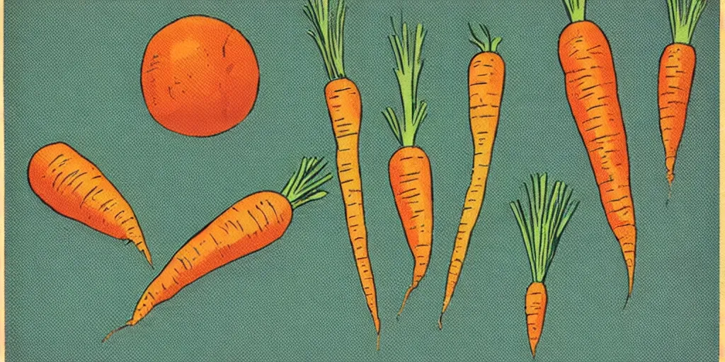 Prompt: 1940s illustration of a carrot, halftone colors