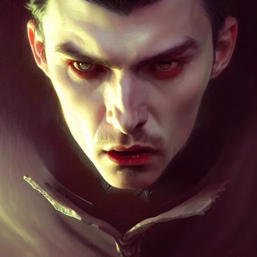 Prompt: portrait painting of joseph quinn as a vampire, ultra realistic, concept art, intricate details, eerie, highly detailed, photorealistic, octane render, 8 k, unreal engine. art by artgerm and greg rutkowski and charlie bowater and magali villeneuve and alphonse mucha