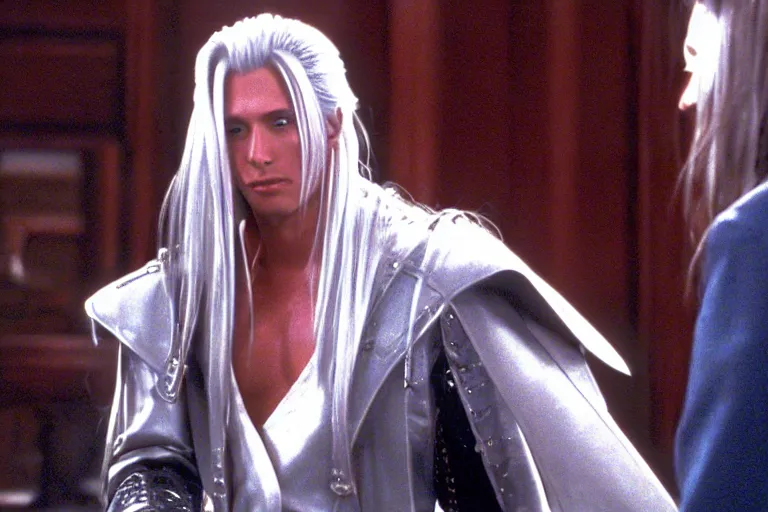 Image similar to Sephiroth in Friends (1997), highly detailed, high quality, HD, 4k, 8k, Canon 300mm, professional photographer, 40mp, lifelike, top-rated, award winning, realistic, sharp, no blur, edited, corrected, trending