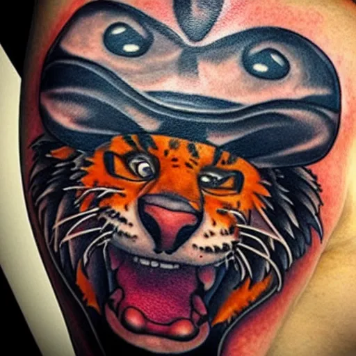 Image similar to “Tattoo of Kellogg’s Tony the Tiger wearing a pirate’s hat and eye patch”