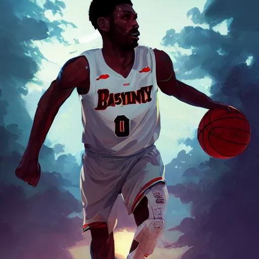 Image similar to highly detailed basketball player, in gta v, stephen bliss, unreal engine, fantasy art by greg rutkowski, loish, rhads, ferdinand knab, makoto shinkai and lois van baarle, ilya kuvshinov, rossdraws, tom bagshaw, global illumination, radiant light, detailed and intricate environment