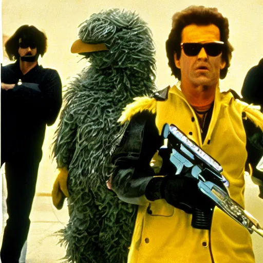 Prompt: Big Bird as The Terminator, cinematic, Eastman 5384 film