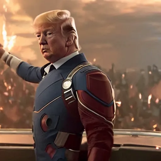 Image similar to film still of Trump in avengers endgame