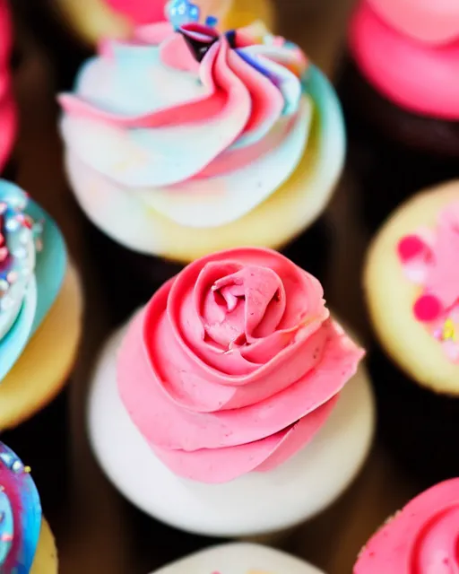 Image similar to high quality presentation photo of cupcakes, photography 4k, f1.8 anamorphic, bokeh, 4k, Canon, Nikon