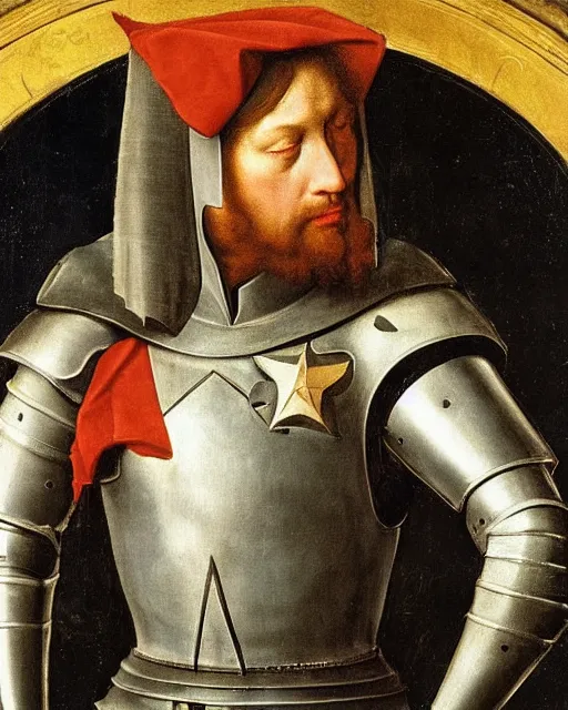 Prompt: a knight of the round table in starfleet uniform, by agnolo bronzino and giovanni bellini