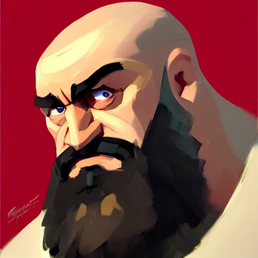 Image similar to Greg Manchess portrait painting of Zangief as Overwatch character, medium shot, asymmetrical, profile picture, Organic Painting, sunny day, Matte Painting, bold shapes, hard edges, street art, trending on artstation, by Huang Guangjian and Gil Elvgren and Sachin Teng