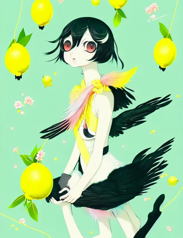 Prompt: a cute anthropomorphic magpie girl anthro wearing a lemon lime ribbon, park background, very anime!!! kawaii!! furry!! intricate details, aesthetically pleasing pastel colors, scenic background, art by conrad roset and ilya kuvshinov. trending on deviantartstation