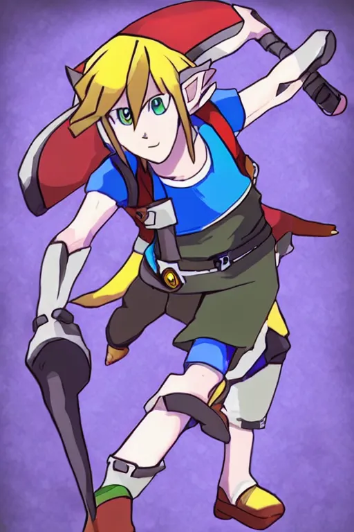 Prompt: an in game portrait of link as a pokemon trainer from pokemon arceus, pokemon arceus art style.