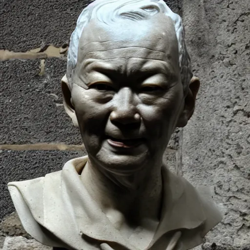 Prompt: a bust of Lee Kuan Yew found in the ruins of Pompeii, British Musuem, beautiful, Roman, classical