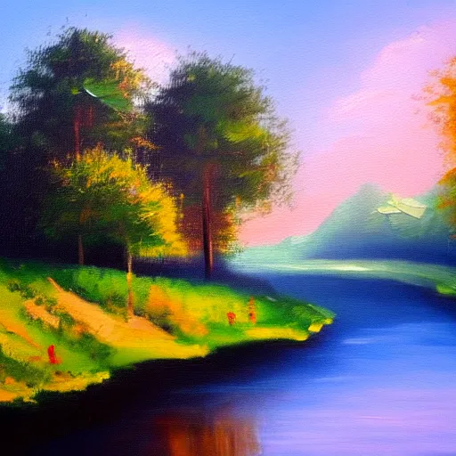 Prompt: an oil painting of the joys of the morning, amazing landscape