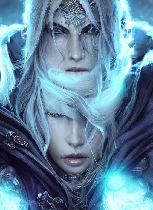 Image similar to close up portrait of sylvanas windrunner, pale blue backlight, powerful, domineering, stoic, masterful, intense, ultrafine hyperdetailed illustration by kim jung gi, irakli nadar, intricate linework, sharp focus, octopath traveler, yoji shinkawa, highly rendered, detailed, concept art