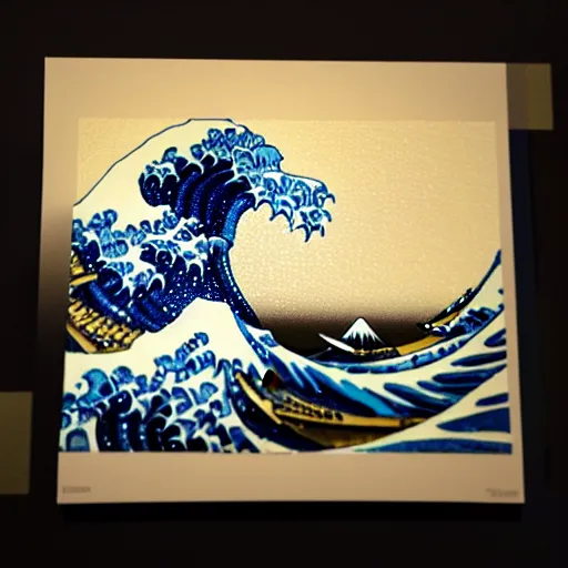 Image similar to the great wave off kanagawa made of lego, soft lighting