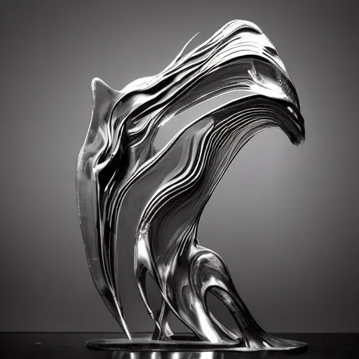 Image similar to liquid forms in metal abstract sculpture cyberpunk