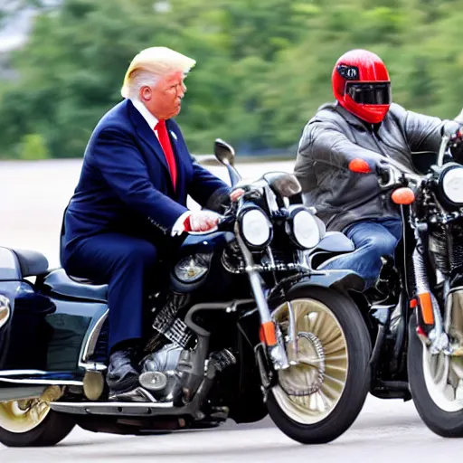 Image similar to donald trump and joe biden riding a motorcycle