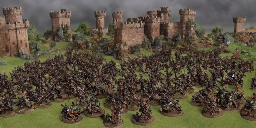 Prompt: a large fantasy army sieging a castle