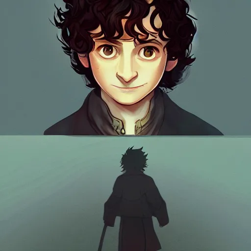 Image similar to Peter Jackson as Frodo Baggins, ambient lighting, 4k, anime key visual, lois van baarle, ilya kuvshinov, rossdraws, artstation