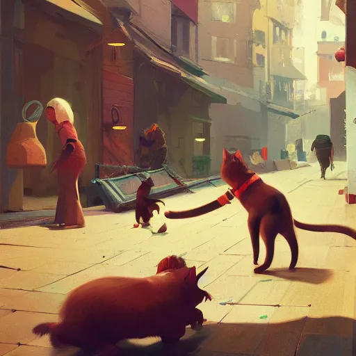 Prompt: a prosperus cat market , artwork by Sergey Kolesov, detailed, dynamic, cinematic composition