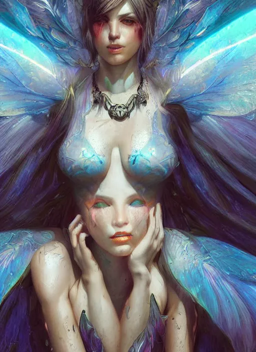 Image similar to digital _ painting _ of _ adult female rave fairy _ by _ filipe _ pagliuso _ and _ justin _ gerard _ symmetric _ fantasy _ crying tsunami _ highly _ detailed _ realistic _ intricate _ port