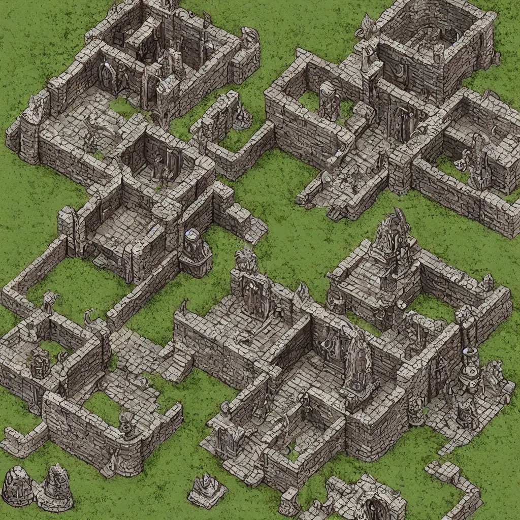 Image similar to tomb of elemental evil, isometric view, tileset, dungeons and dragons art by d. a. trampier, d & d tabletop miniature