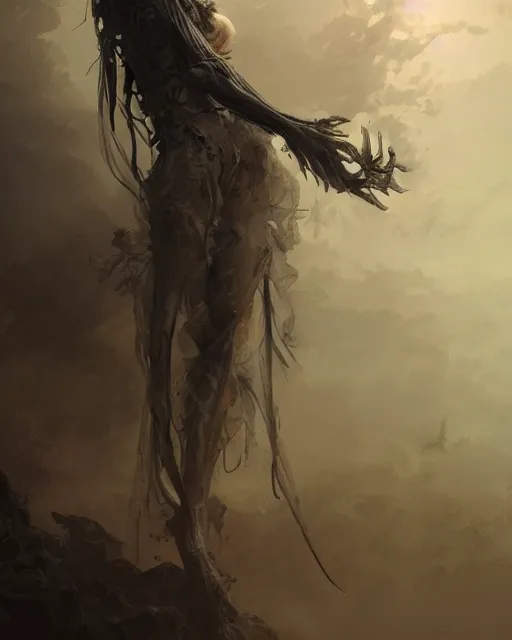 Image similar to ghostly vertical skeletal figures wreathed in dark smoke, scenic full shot, ambient lighting, detailed face, by goya, stanley artgerm lau, wlop, rossdraws