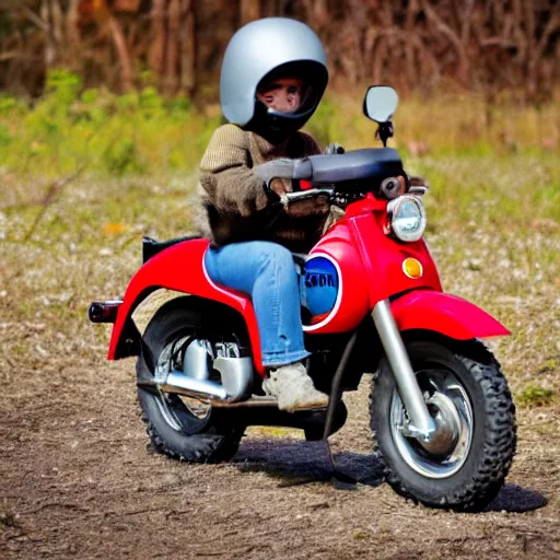 Image similar to Gray Bully dog riding a honda cub 50