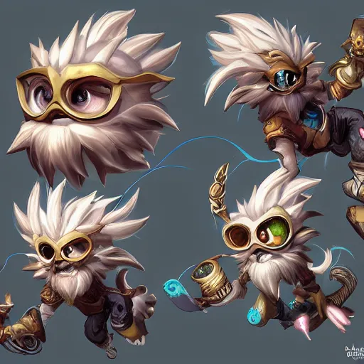 Image similar to Heimerdinger from League of legends, high resolution fantasy concept art, intricate details, soft lighting