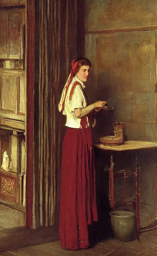 Image similar to maid in the manor by frederick goodall